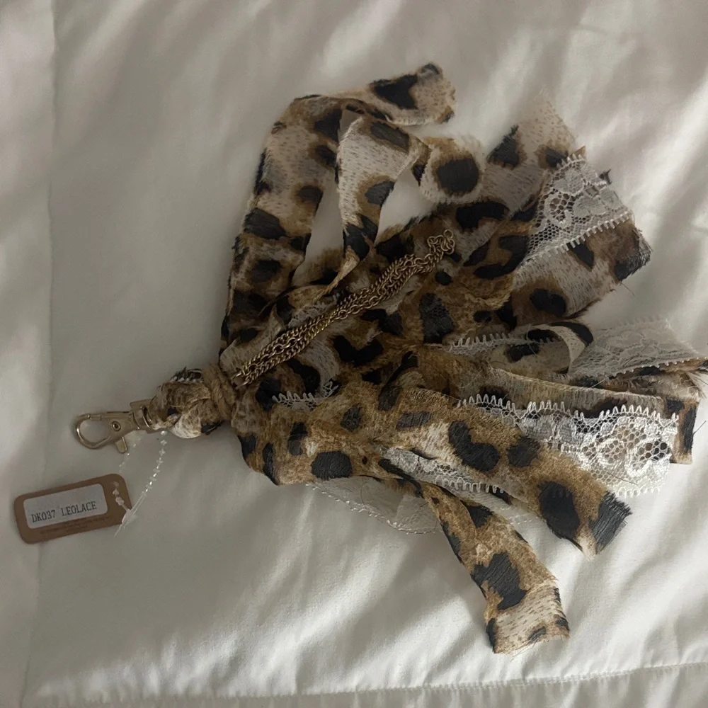 Leopard Print Keychain with Lace Accent